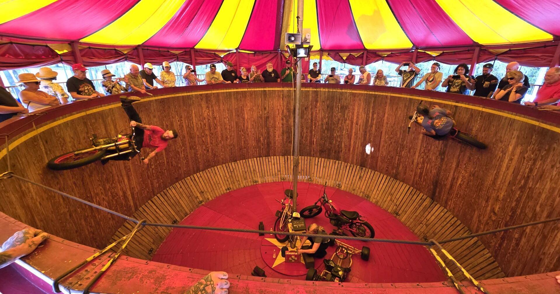 Vintage motorcycles, trick riders entertain crowds at annual Inverness motorcycle rally