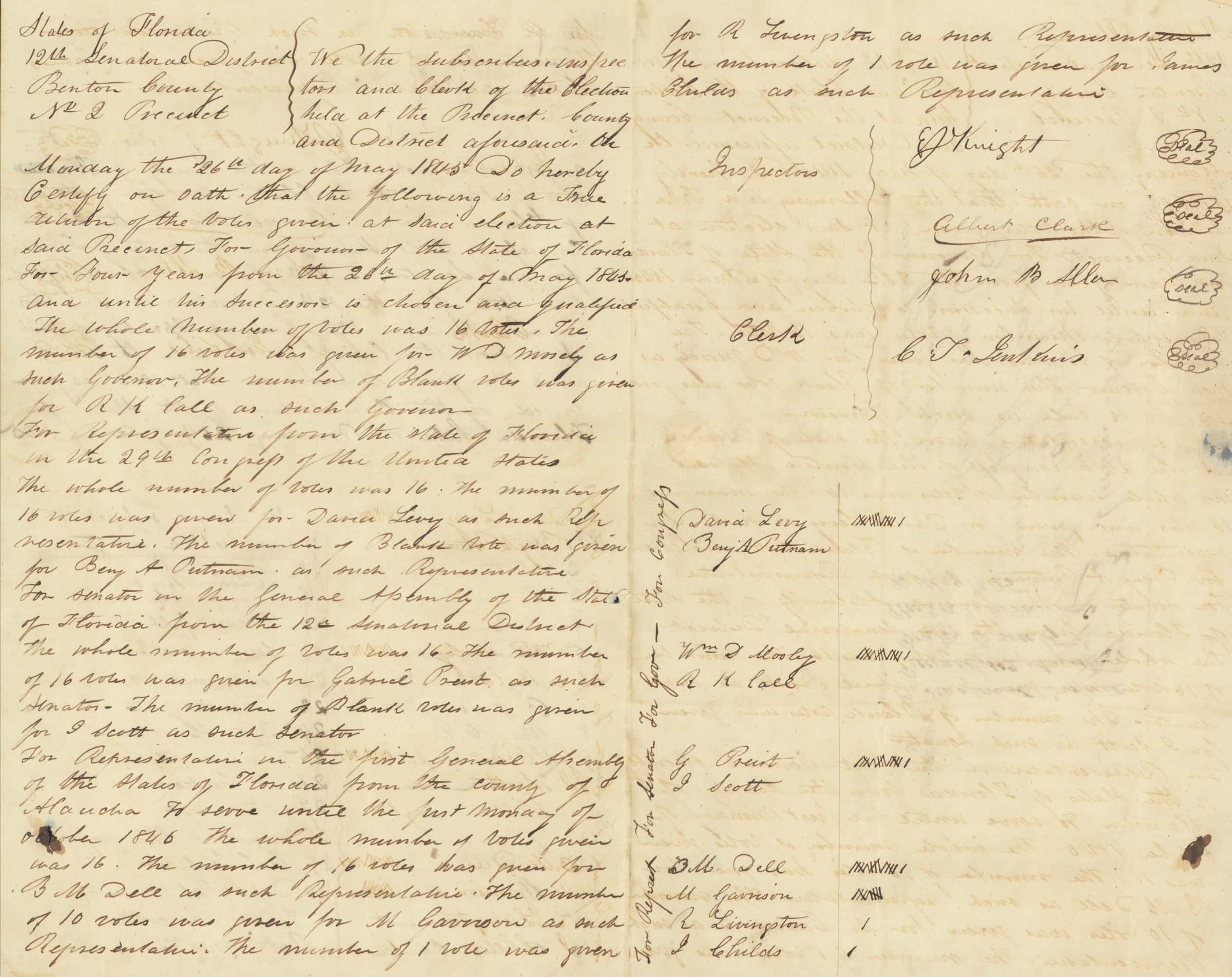Hernando County Cast Ballots in Florida's First Statewide Election in 1845